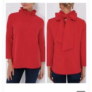 Tuckernuck Faye Blouse Bow Neck ruffle in Red Size XXL